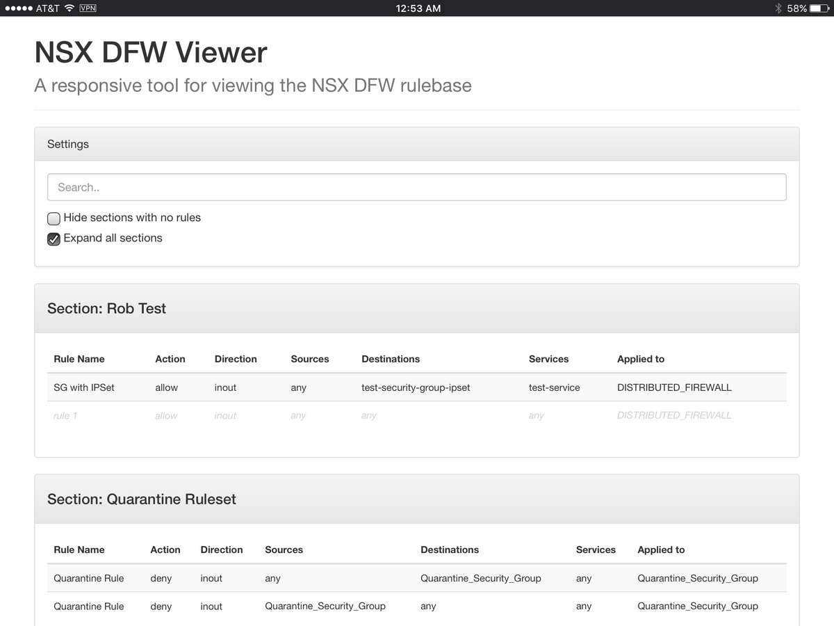 VMware NSX Distributed Firewall (DFW) Viewer